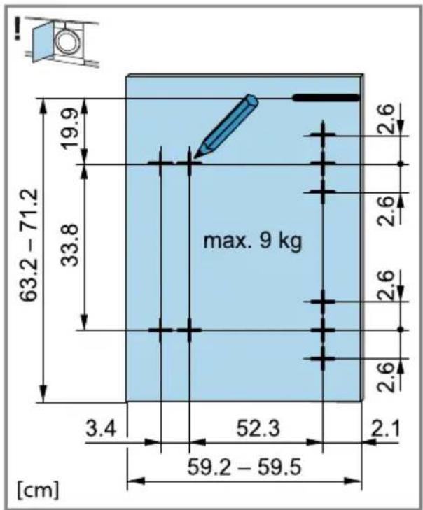 63.2 - 71.2, 19.9, 33.8, max. 9 kg, 3.4, 52.3, 59.2 - 59.5 [cm], 2.1, 2.6, 2.6, 2.6, 2.6, 2.6, 2.6, 59.2 - 59.5