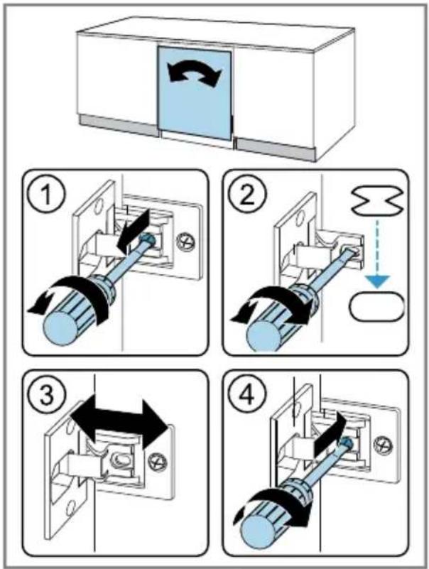 Diagram illustrating four steps of a mechanical device operation with labeled diagrams and directional arrows indicating motion.