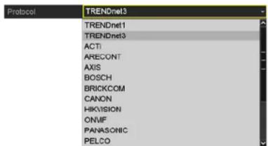 Protocol TRENDnet3 TREN Dnet1 TREN Dnet3 ACTI ARECONT AXIS BOSCH BRICKCOM CANON HKOVISION ONMF PANASONIC PELCO