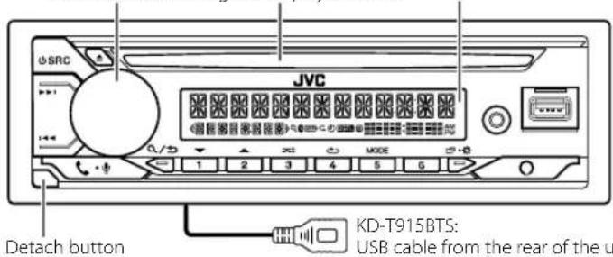 JVC Detach button KD-T915BTS: USB cable from the rear of the unit