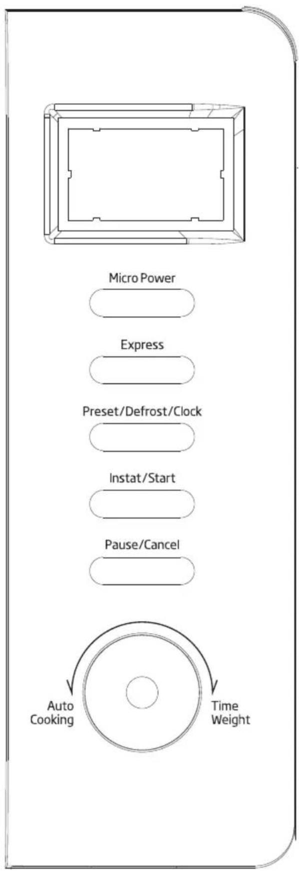 graph TD A["Micro Power"] --> B["Express"] B --> C["Preset/Defrost/Clock"] C --> D["Instat/Start"] D --> E["Pause/Cancel"] E --> F["Time Weight"] F --> G["Auto Cooking"]