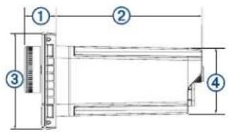 Technical diagram of a mechanical assembly with numbered components and dimension lines