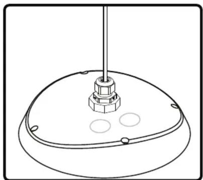 Technical line drawing of a mechanical component with a central hub and three circular holes (no text or symbols)
