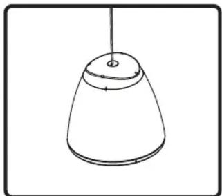 Simple line drawing of a conical lamp or pendant lamp with a circular base and vertical rod (no text or symbols)