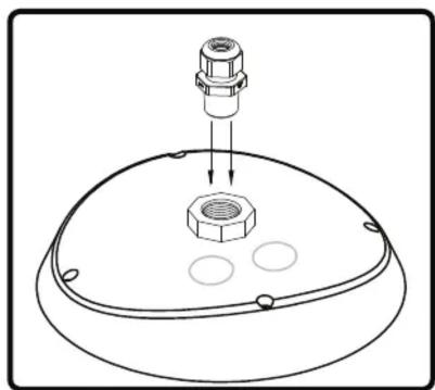 Technical line drawing of a mechanical component with a central nut and threaded base (no text or symbols)