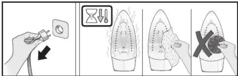 Illustration montrant quatre étapes de chauffage d'un cuiseur vapeur avec une vue agrandie et des symboles d'avertissement