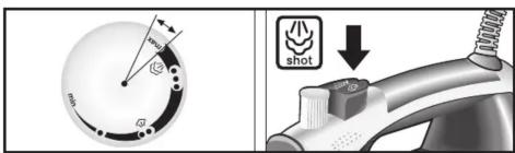 Diagramme montrant un cadran circulaire avec diamètre et pointeur, et un indicateur de jet sur une tête de machine.