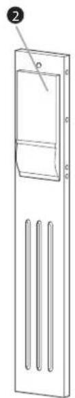 Line drawing of a door with two vertical slots and a handle, no text or symbols present