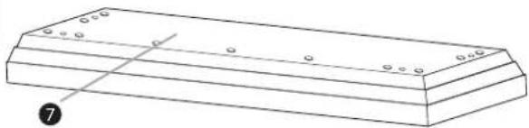 Technical line drawing of a rectangular electronic component with mounting holes and a numbered label (7) at the base (no text or symbols on the object itself)