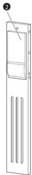 Line drawing of a door with two vertical slots and a handle, no text or symbols present