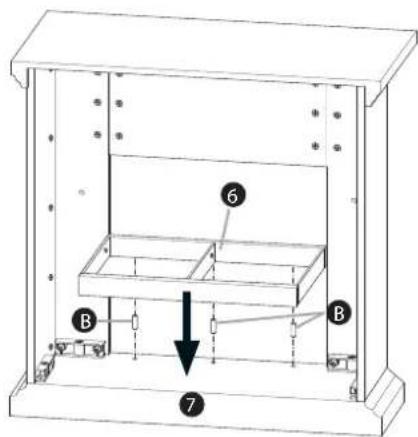 Technical diagram of a mechanical assembly with labeled components and directional arrow indicating motion or force
