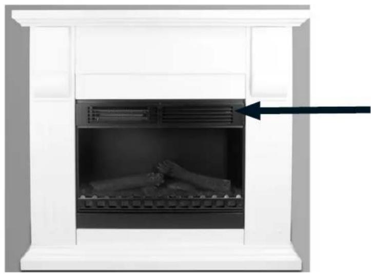 Interior view of a white appliance cabinet with a black arrow pointing to the interior (no text or symbols visible)