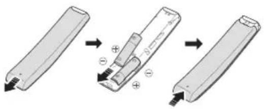 Diagram illustrating the step-by-step assembly of a battery pack, showing internal components and polarity indicators.