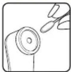 Simple line drawing of a medical stethoscope tip interacting with a circular object (no text or symbols)
