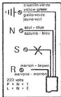 Vert-jaune Vert-jaune Vert-jaune Jaune-vert Bleu Bleu S Marron Marron 220 volts P + N + T L + N + E