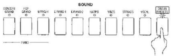 SOUND CONCERT GRAND POP GRAND UPRIGH EPIND 1 EPIND 2 HATPS YOGS STRAIDS VOCAL ORGAN EFFECTS PANO