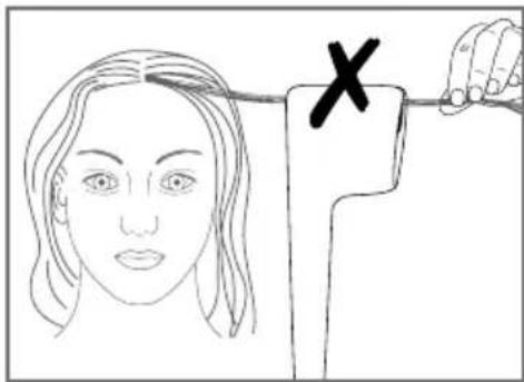 Diagram showing a person's face with a hand holding a tool labeled 'X' to mark a section or point, likely illustrating a medical or instructional procedure.