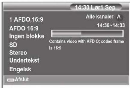 1 AFDQ,16:9 AFDO 16:9 Ingen blokke SD Stereo Undertekst Engelsk Alle kanaler A 14:30~14:33 Contains video with AFD O; coded frame Is 16:9 Afslut
