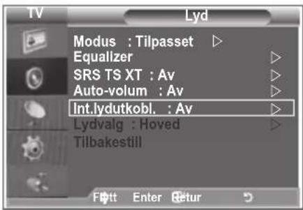 Modus: Tilpasset Equalizer SRS TS XT: Av Auto-volum: Av Int.lydutkobl.: Av Lydvalg: Hoved Tilbakestill