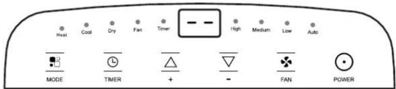 Heat Cool Dry Fan Timer -- -- High Medium Low Auto MODE TIMER + - FAN POWER
