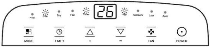 26 Heat Cool Dry Fan Timer High Medium Low Auto MODE TIMER + - FAN POWER