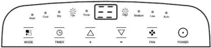 Heat Cool Dry Fan Timer High Medium Low Auto MODE TIMER + - FAN POWER