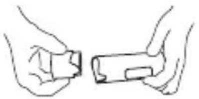 Line drawing of two hands holding a small object, no text or symbols present