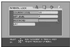 PARENTAL LOCK COUNTRY TOOL US SET LEVEL 4 PASSWORD Limit SELECT KEY: "PASSWORD" OR "TITLES" AND OK TO EXIT ITEMS ONfooter