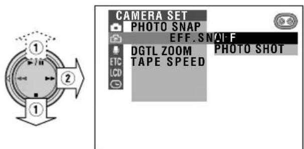 CAMERA SET PHOTO SNAP EFF.SNAP DGTL ZOOM TAPE SPEED PHOTO SHOT