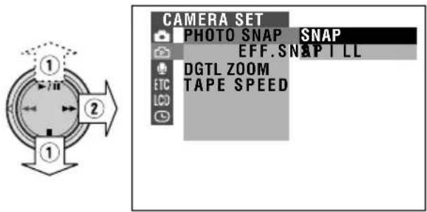 CAMERA SET PHOTO SNAP SNAP EFF.SNAP I LL DGTL ZOOM TAPE SPEED