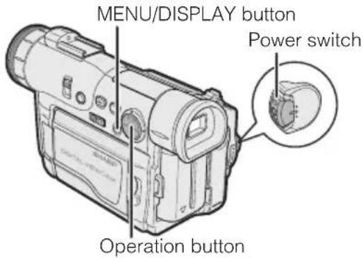 MENU/DISPLAY button, Power switch, Operation button