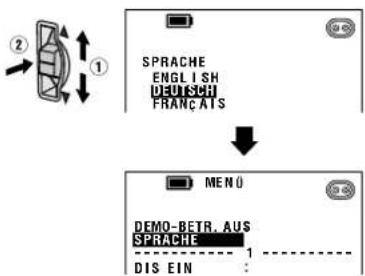 SPRACHE ENGLISH DEUTSCH FRANÇAIS MENU DEMO-BETR. AUS SPRACHE 1 DIS EIN :