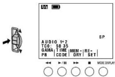 V4 SP AUDIO 1+2 TCO: 50 35 GAMA | TIME | MEM - | RE- | PB | CODE | ORY | SET | MODE DISPLAY