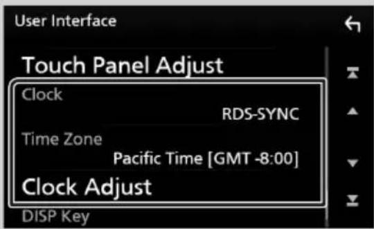 User Interface Touch Panel Adjust Clock RDS-SYNC Time Zone Pacific Time [GMT -8:00] Clock Adjust DISP Key