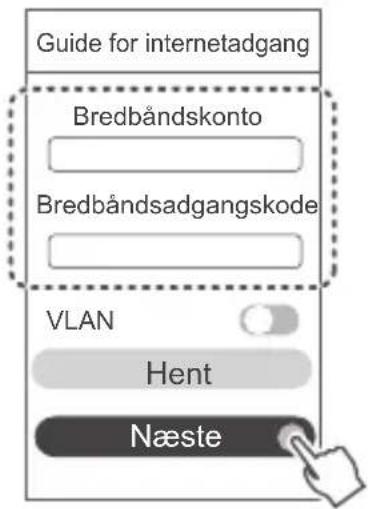Guide for internetadgang Bredbändskonto Bredbändsadgangskode VLAN Hent Næste