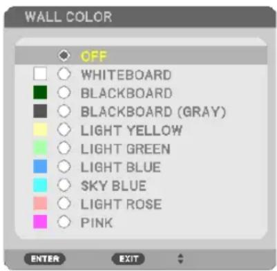 WALL COLOR OFF WHITEBOARD BLACKBOARD BLACKBOARD (GRAY) LIGHT YELLOW LIGHT GREEN LIGHT BLUE SKY BLUE LIGHT ROSE PINK ENTER EXIT