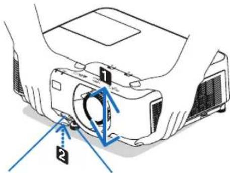 Diagram of a projector with labeled parts and directional arrows indicating motion or positioning