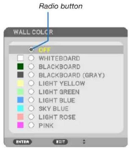 Radio button WALL COLOR OFF WHITEBOARD BLACKBOARD BLACKBOARD (GRAY) LIGHT YELLOW LIGHT GREEN LIGHT BLUE SKY BLUE LIGHT ROSE PINK ENTER EXIT