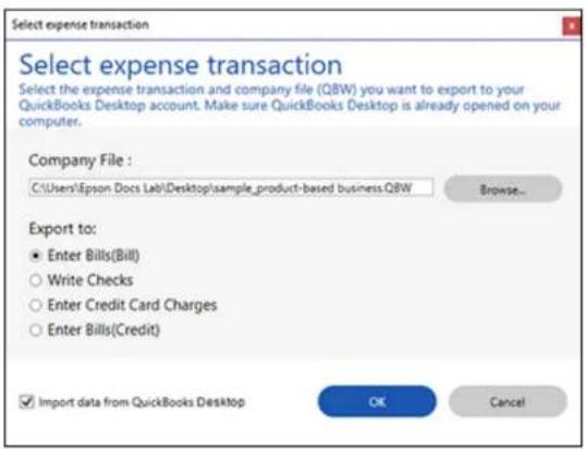 Select expense transaction Select the expense transaction and company file (QBW) you want to export to your QuickBooks Desktop account. Make sure QuickBooks Desktop is already opened on your computer. Company File: C:\Users\Epson Docs Lab\Desktop\sample_product-based business.QBW Browse... Export to…