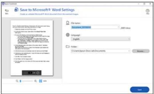 Save to Microsoft® Word Settings Create an existing Microsoft Word document from the extracted images. File Name: Document_2019-03 Microsoft Word Language English Folder: C:\Users\System\Doc\Lab\Documents Save