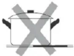Simple line drawing of a cooking pot with crossed X marks, no text or symbols.