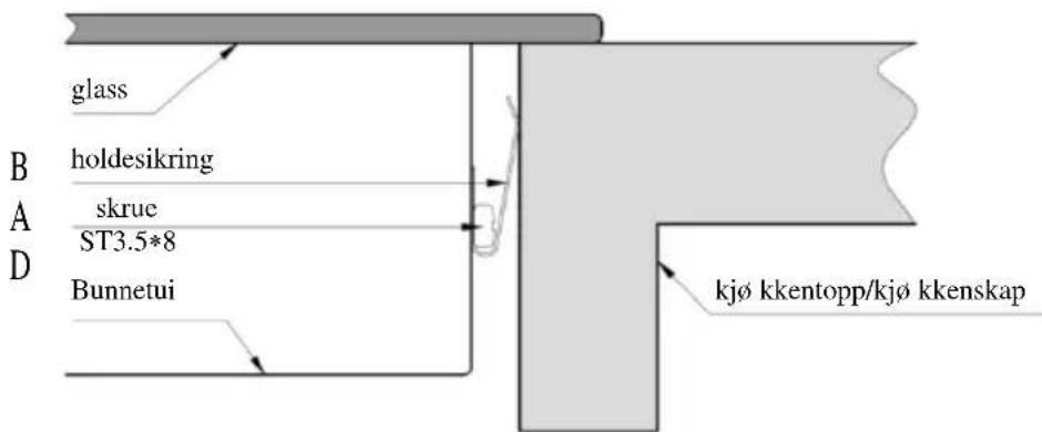 glass holdesikring skrue ST3.5*8 BUNNETUI kjø kkentopp/kjø kkenskap A D B