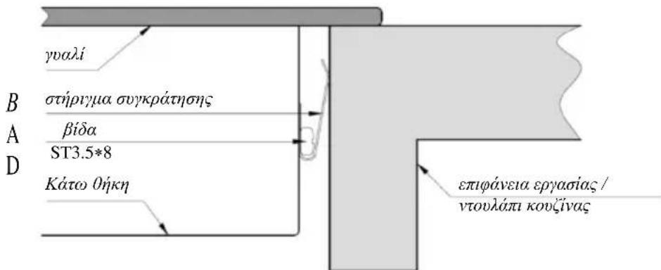 γυαλί B στήριγμα συγκράτησης A βίδα ST3.5*8 D Κάτω θήκη επιφάνεια εργασίας / ντουλάπι κουζίνας