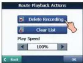 Route Playback Actions Delete Recording Clear List Play Speed 100%