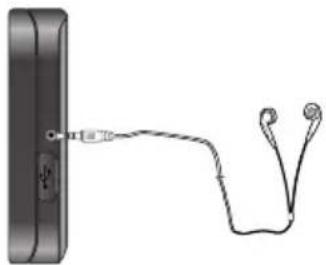 Diagram showing a device connected to two earphones (no text or symbols present)