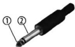 Diagram of a black electronic component with labeled parts ① and ②