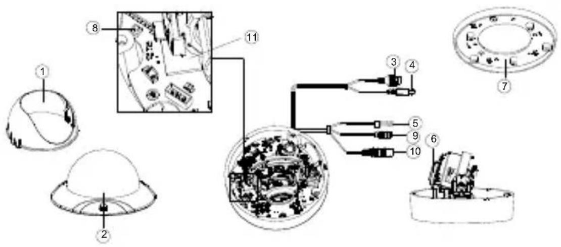 Technical diagram showing exploded view of a mechanical assembly with numbered components and internal components