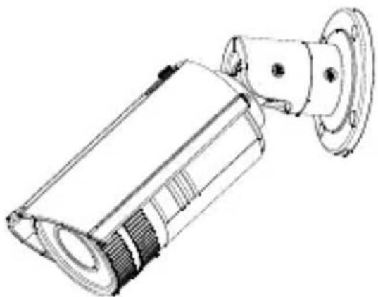 Technical line drawing of a mechanical security camera with mounting flange (no text or symbols)