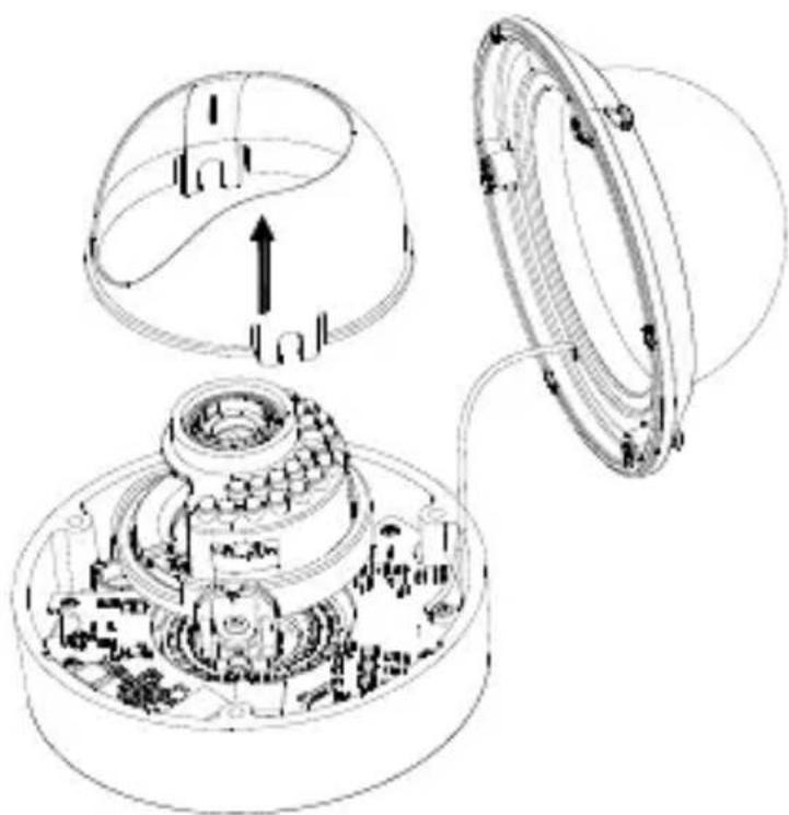 Technical line drawing of a mechanical assembly with internal components and a circular component (no text or symbols)