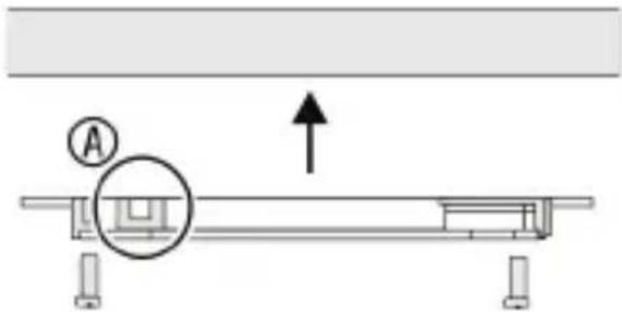 Diagram showing a mechanical setup with labeled component A and an upward arrow, likely illustrating a motion or assembly process.